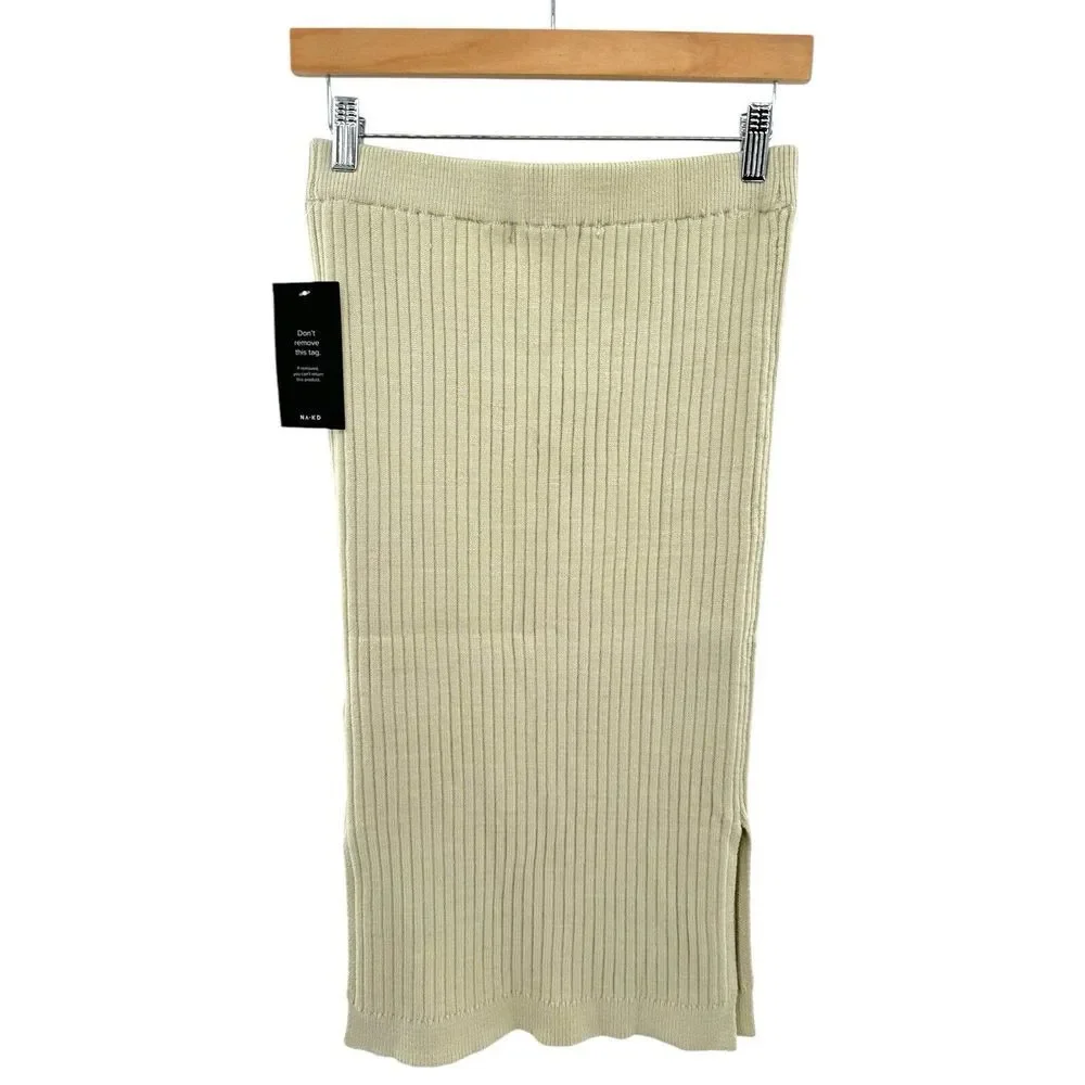 NWT Na-Kd Dusty Light Green Stretch Knit Ribbed Bandage Pencil Knit Skirt Medium